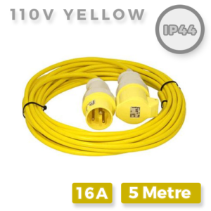 110V Yellow Extension Lead 16A x 5M