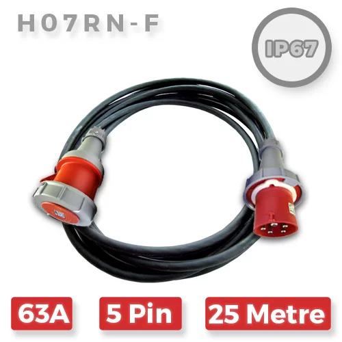 63A 5 Pin H07RN-F Extension Lead x 25m