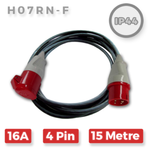 16A 4 Pin 415V H07RN-F Extension Lead x 15m