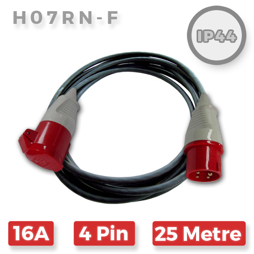 16A 4 Pin 415V H07RN-F Extension Lead x 25m