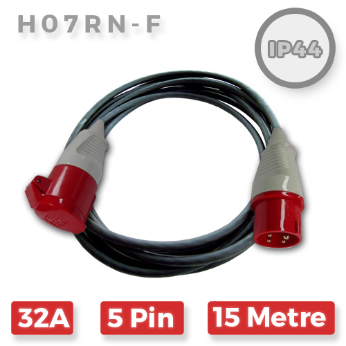 32A 5 Pin 415V H07RN-F Extension Lead x 15m