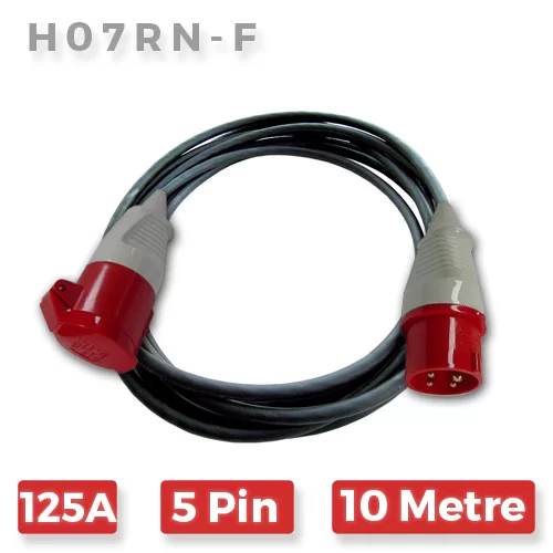 3 phase 415v extension lead ho7rnf cable 5pin 125a x 10 Metre