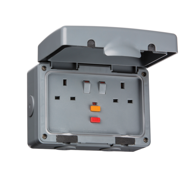 Waterproof 2 Gang Switched RCD Socket 13A IP66