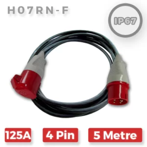3 Phase 415V Extension Lead HO7RN-F Cable 4 Pin 125A X 5M