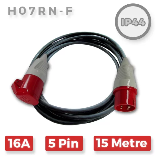 16A 5 Pin 415V H07RN-F Extension Lead x 15m